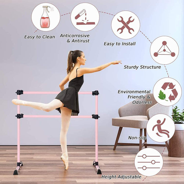 Double barre de ballet mobile avec support antidérapant réglable de 1,2 m