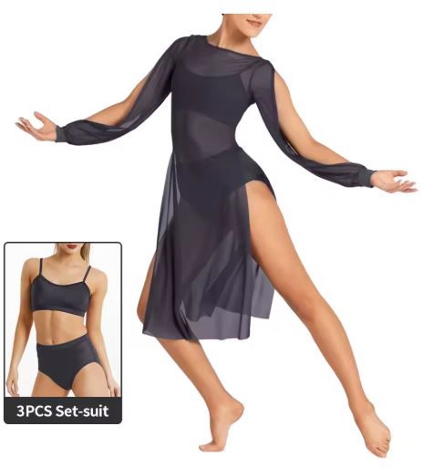 Robe fendue maille transparente avec top & shorty 2