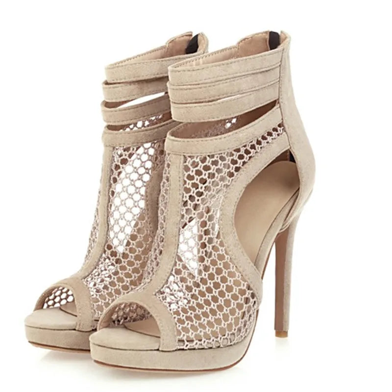 Bottines ajourée Ayako Talon de 12cm noir ou beige