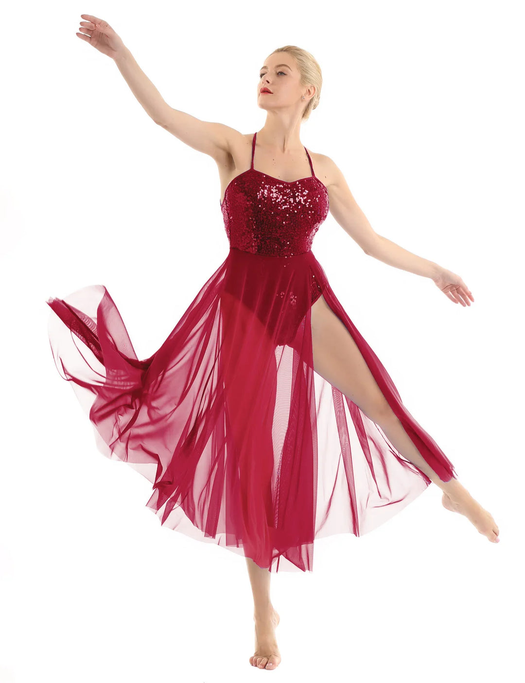 Robe justaucorps paillettes Macha fendue sur le côté