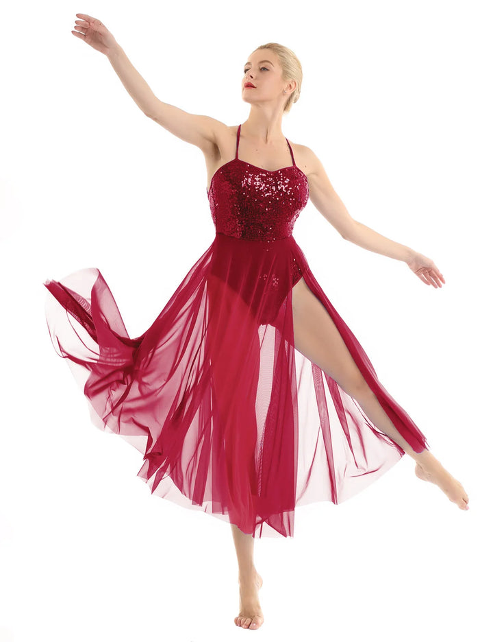 Robe justaucorps paillettes Macha fendue sur le côté