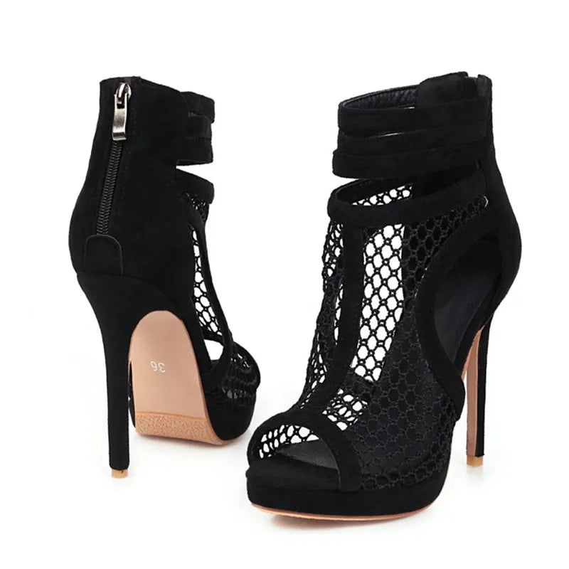 Bottines ajourée Ayako Talon de 12cm noir ou beige