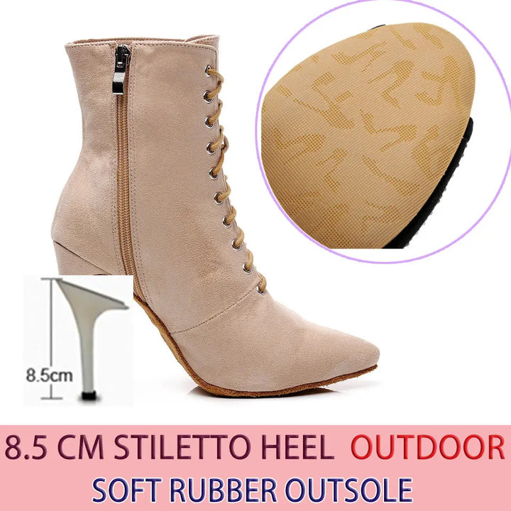 BOTTINES FERMÉES DANSE SHAYANE BEIGE semelle extérieur TALONS DE 7.5 À 11CM