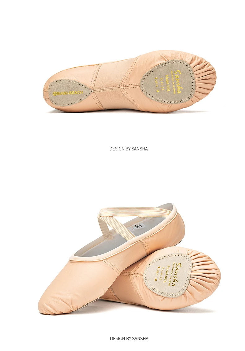 Chaussons Demi-pointes cuir avec elastiques Sansha