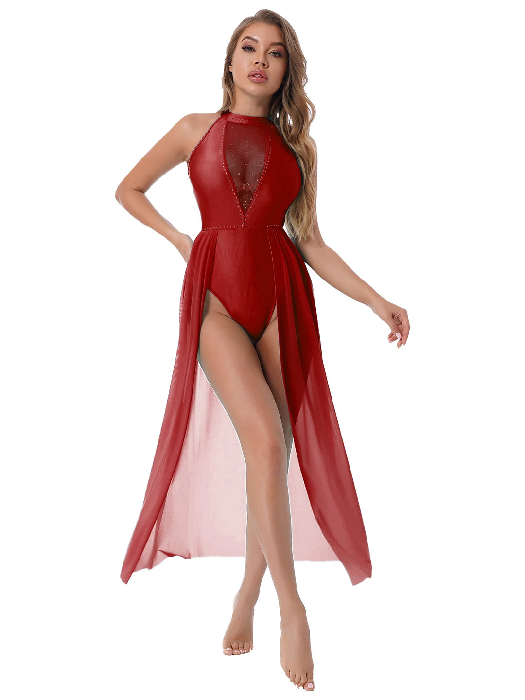 Robe justaucorps paillettes Macha fendue sur le côté