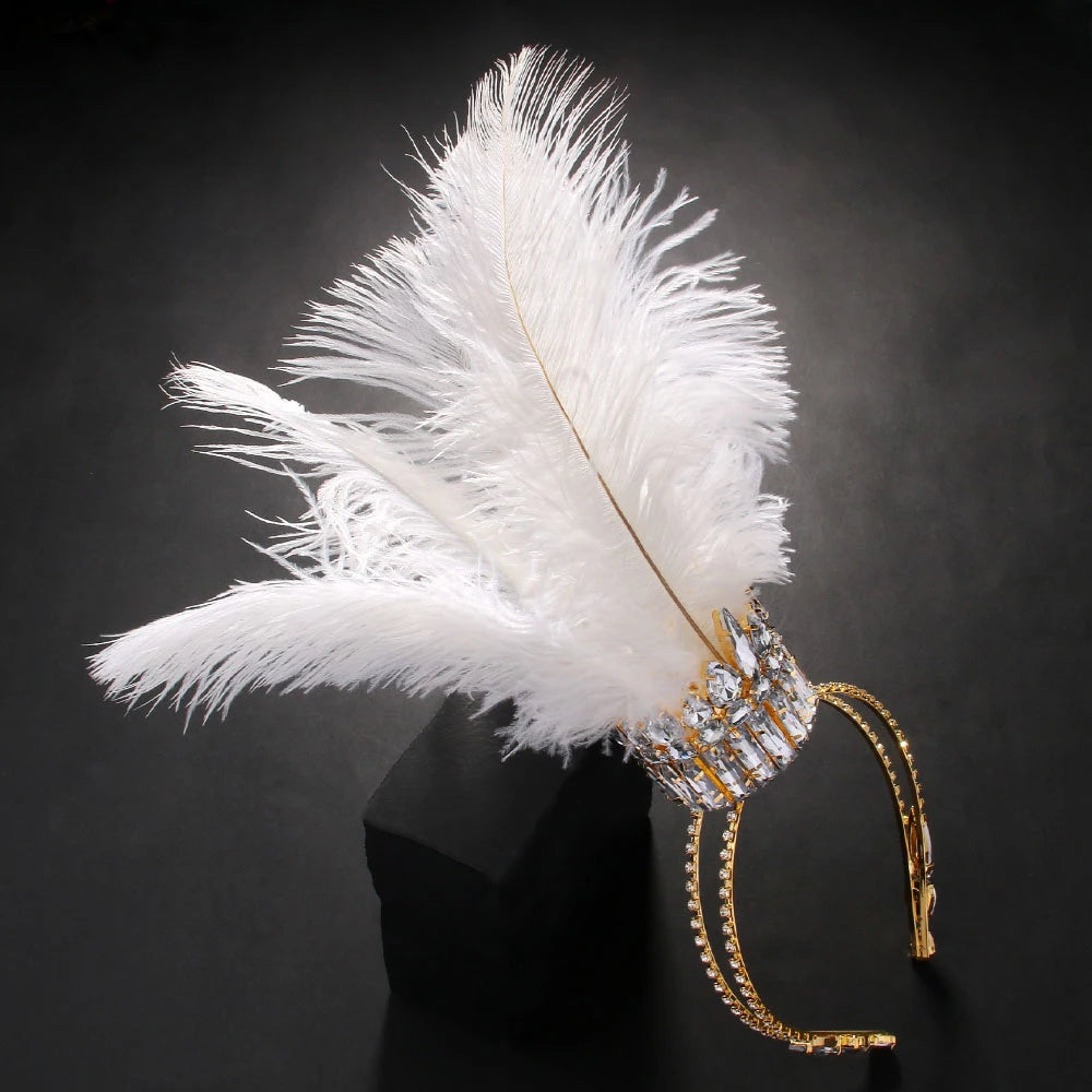 Coiffe Zora strass et plumes blanches