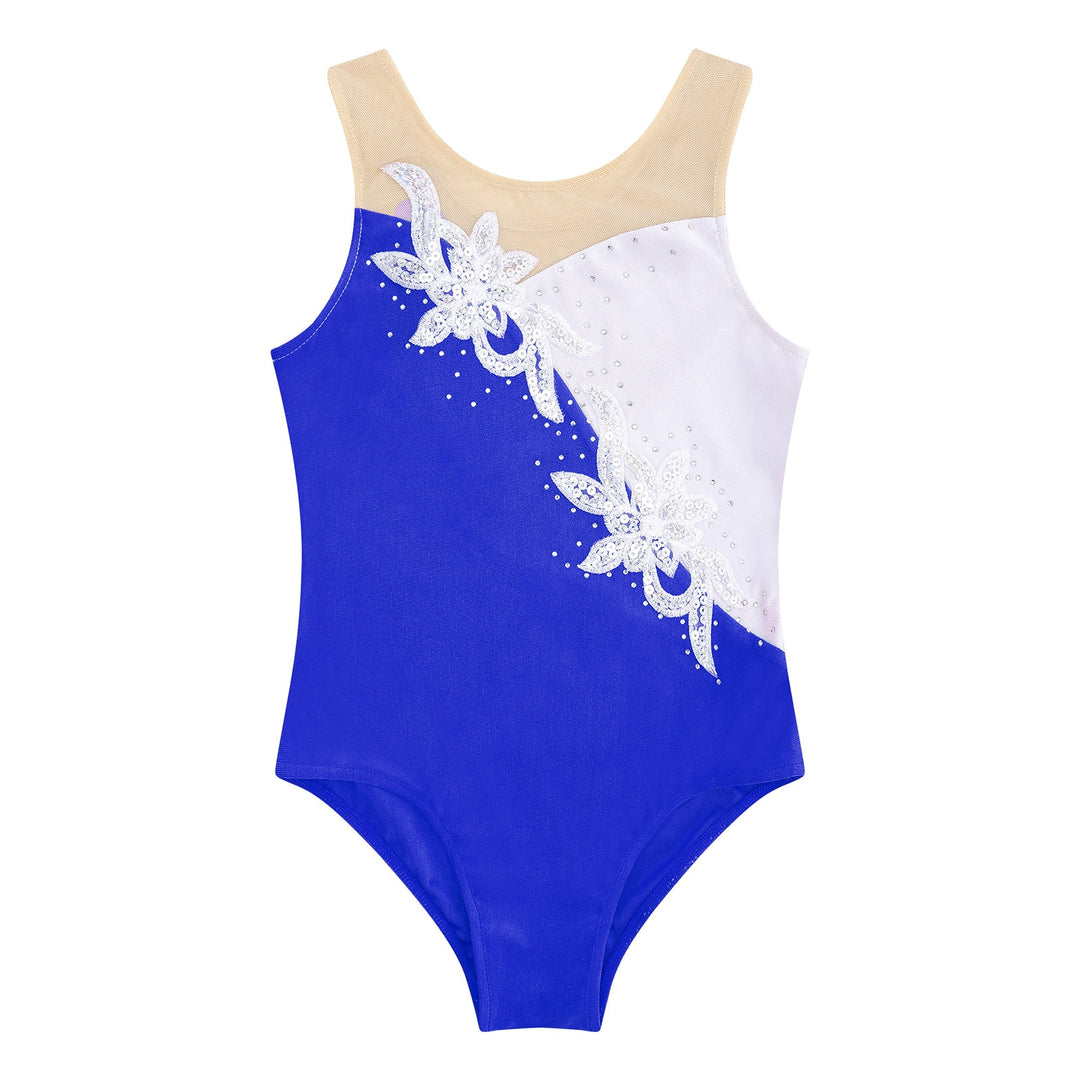 Justaucorps sans manches avec strass gymnastique bleu argent 12-14 ans