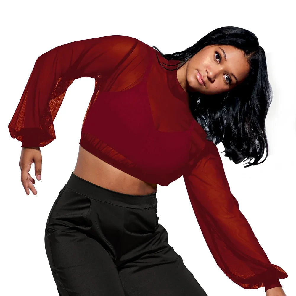 Top crop mesh manches longues avec brassière Vita