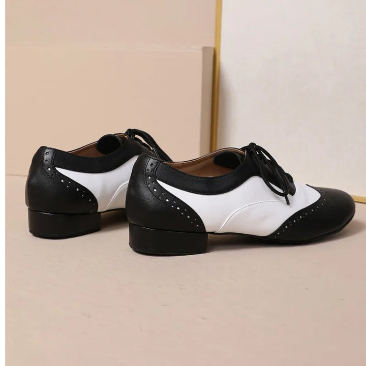 Chaussures de danse cuir noir et blanc Johnny Talon 2.5cm