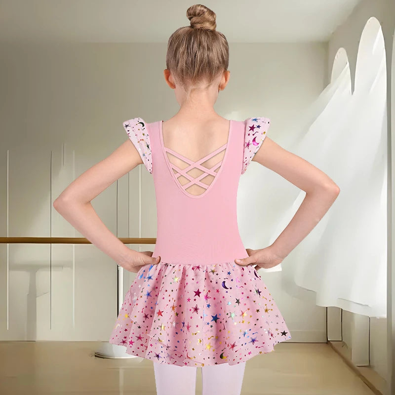 Justaucorps jupette brillante Bryanna manches & coloris au choix