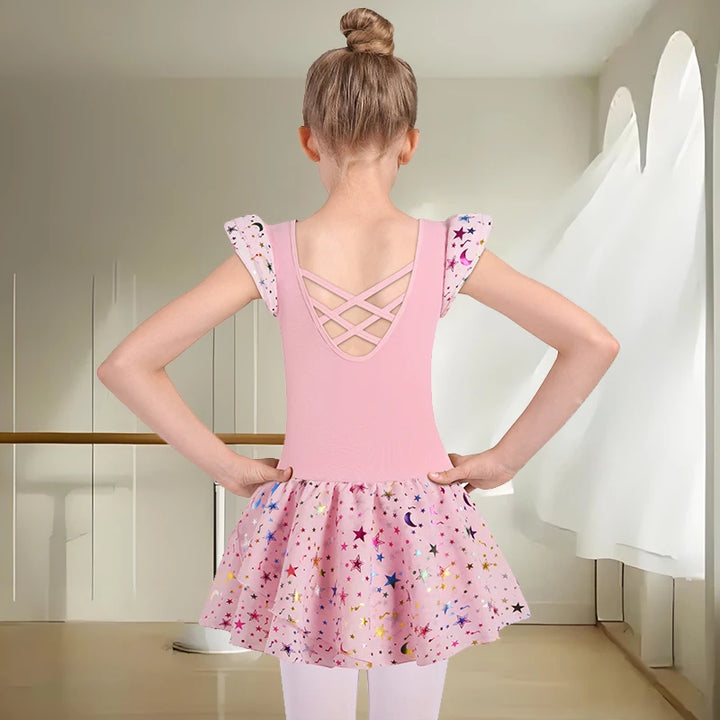 Justaucorps jupette brillante Bryanna manches & coloris au choix