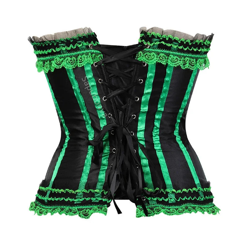 Corset bustier rayures satin avec noeuds