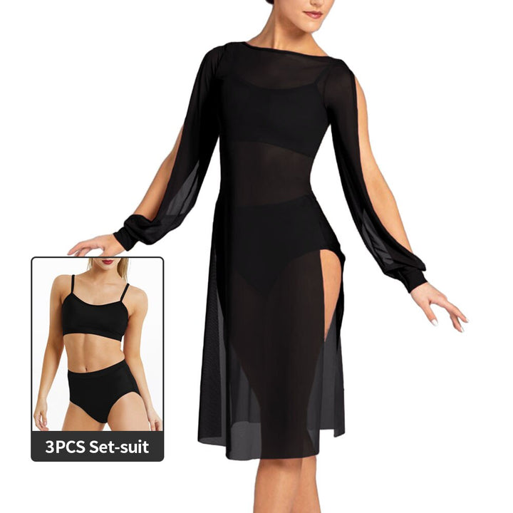 Robe fendue Romy maille transparente avec top & shorty bordeaux XS