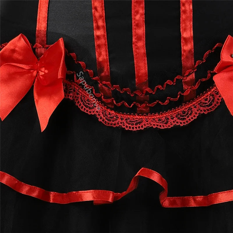 Corset bustier rayures satin avec noeuds