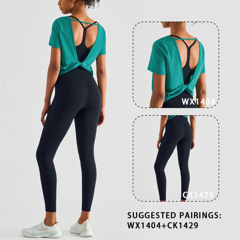 T-shirt manches courtes dos croisé ouvert