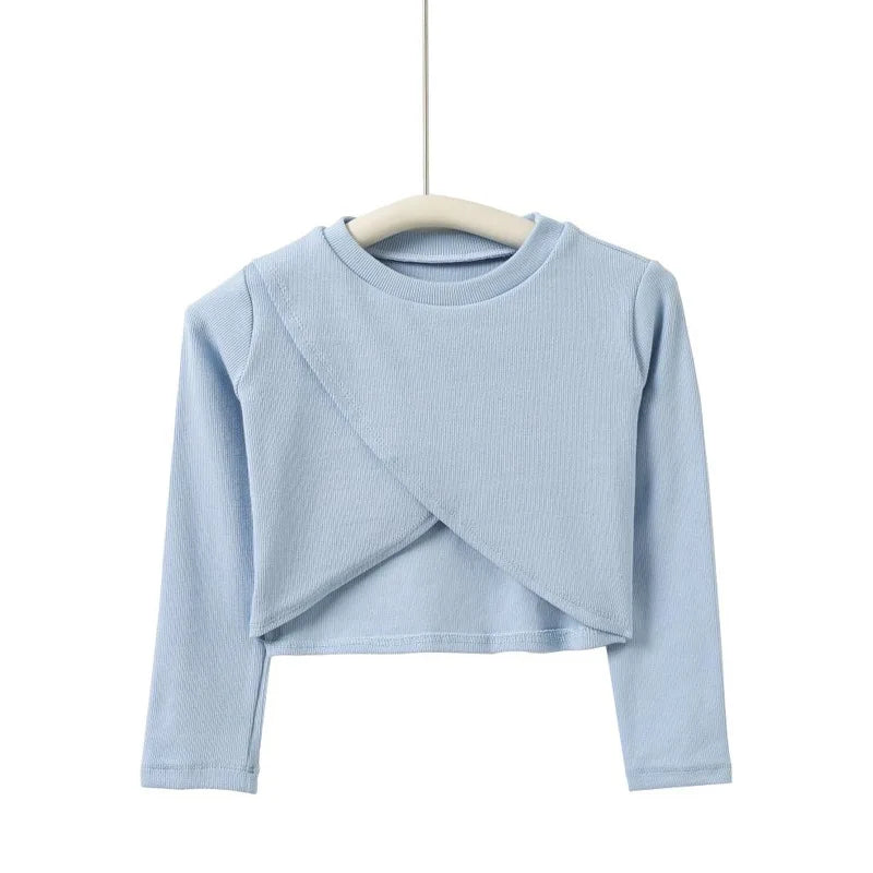 Top sweat manches longues court filles