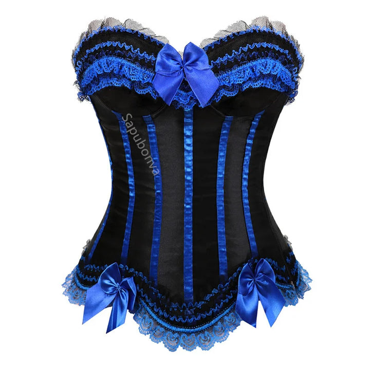Corset bustier rayures satin avec noeuds