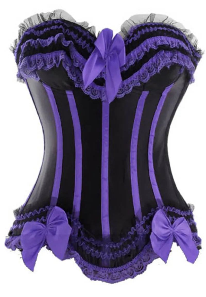 Corset bustier rayures satin avec noeuds