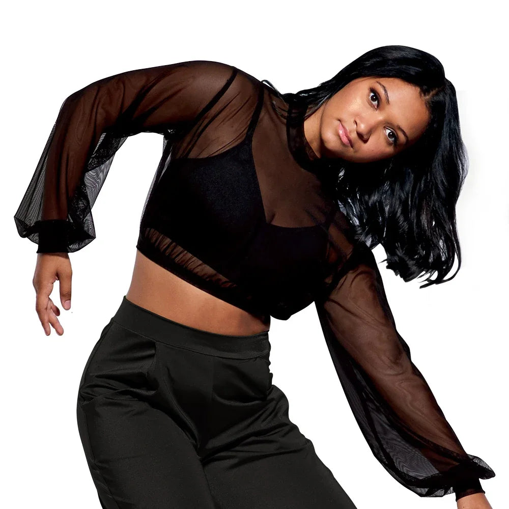 Top crop mesh manches longues avec brassière Vita