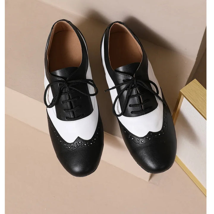 Chaussures de danse cuir noir et blanc Johnny Talon 2.5cm