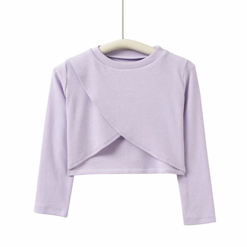 Top sweat manches longues court filles