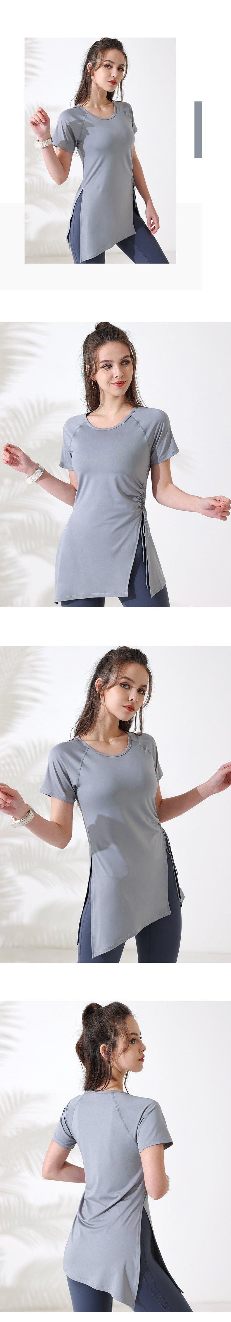 Top long manches courtes asymetrique fendu côté