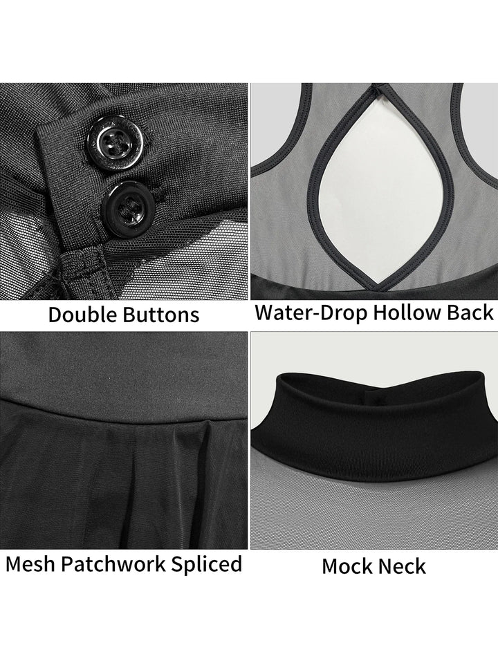 Justaucorps noir sans manche col haut avec jupette Wanida