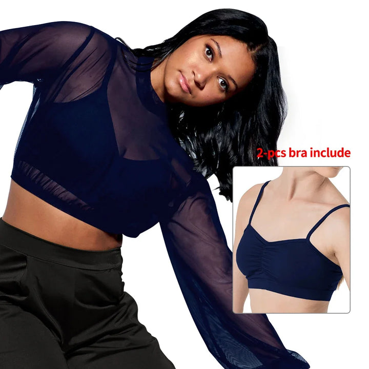 Top crop mesh manches longues avec brassière Vita