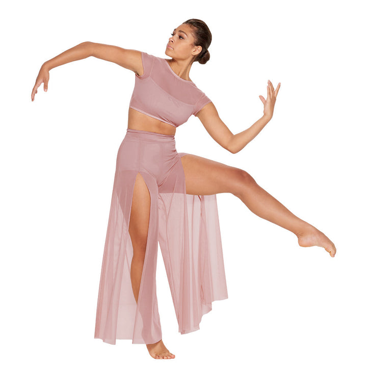 Ensemble Top crop et Pantalon large fendu beige