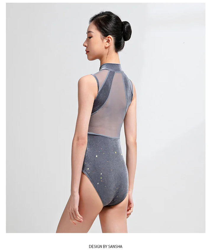 Justaucorps sans manches gris pailleté Sansha