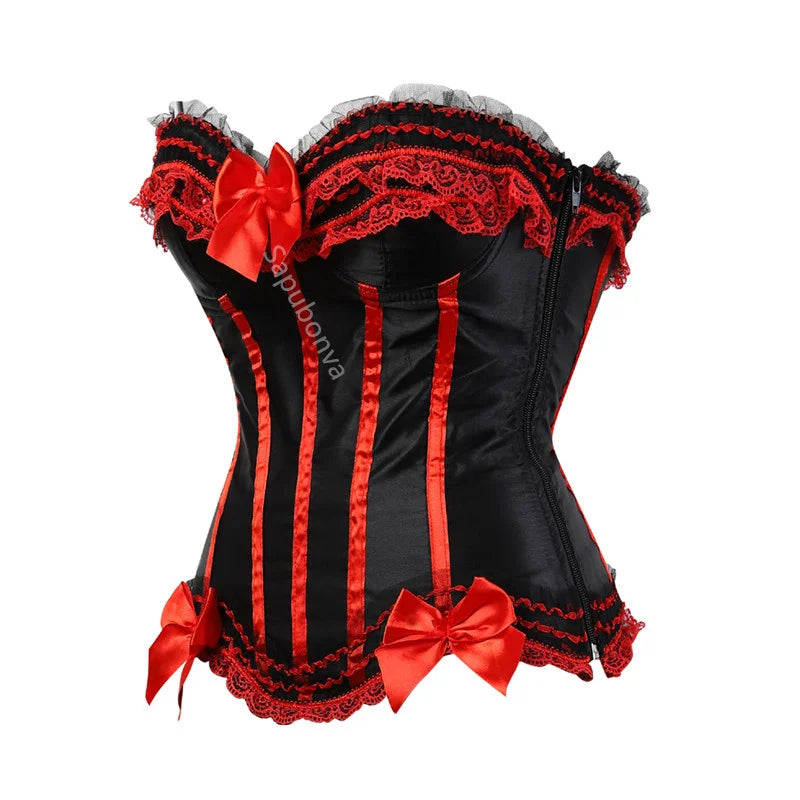 Corset bustier rayures satin avec noeuds