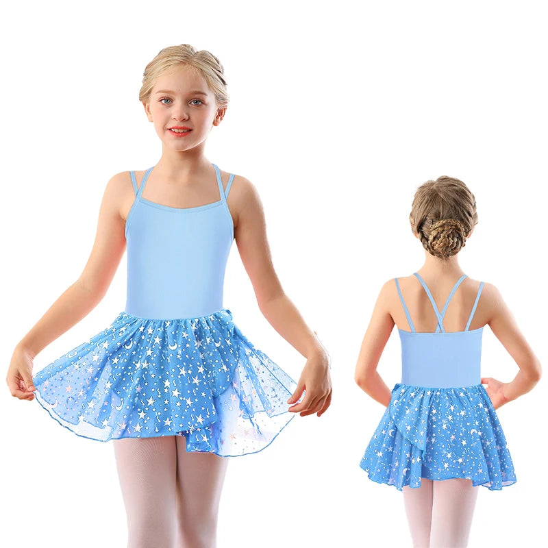 Justaucorps jupette brillante Bryanna manches & coloris au choix