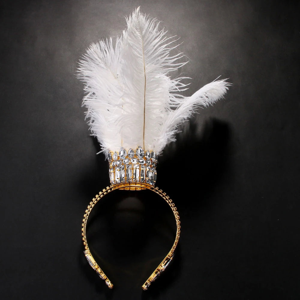 Coiffe Zora strass et plumes blanches