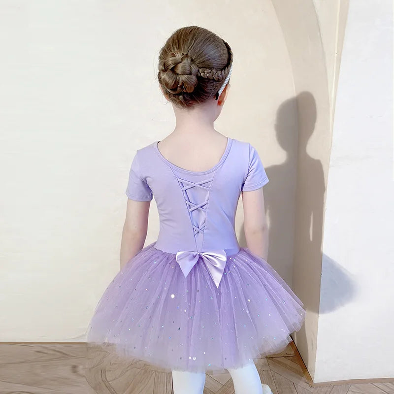 Justaucorps tutu paillettes manches courtes CELESTE