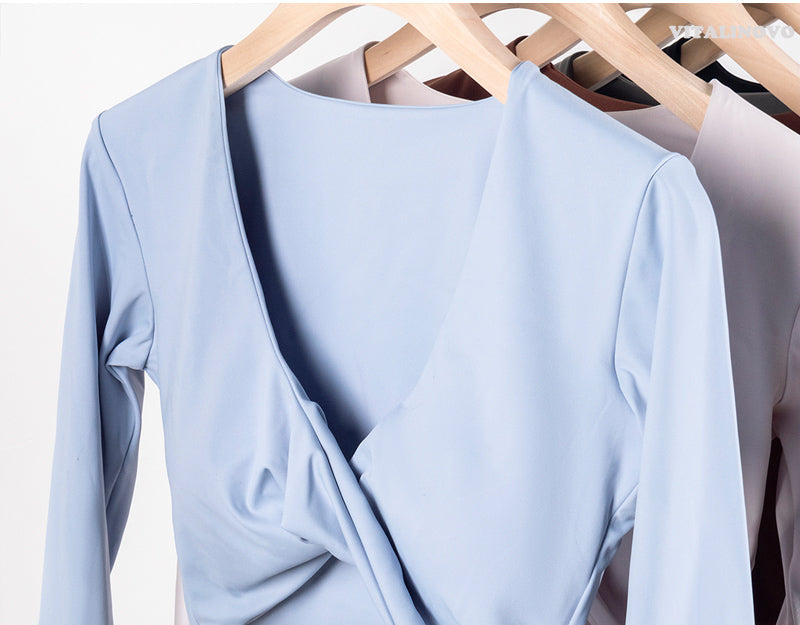 Top court grand décolleté manches longues