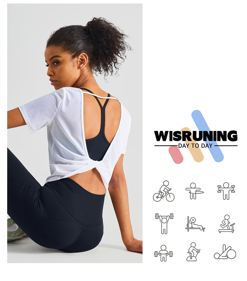 T-shirt manches courtes dos croisé ouvert