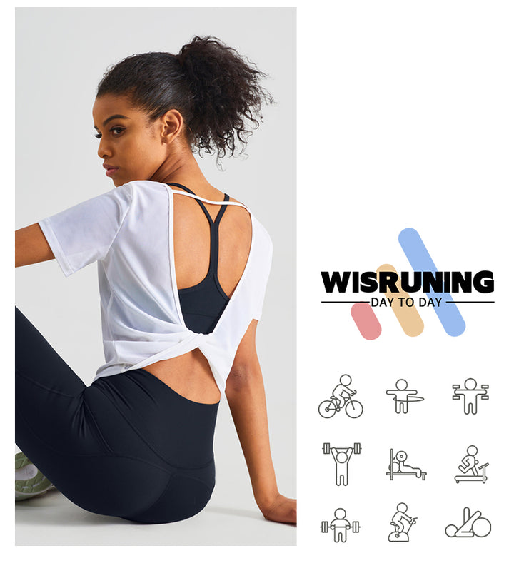 T-shirt manches courtes dos croisé ouvert