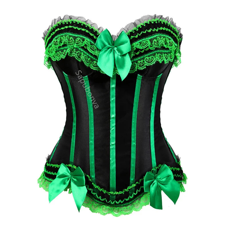 Corset bustier rayures satin avec noeuds