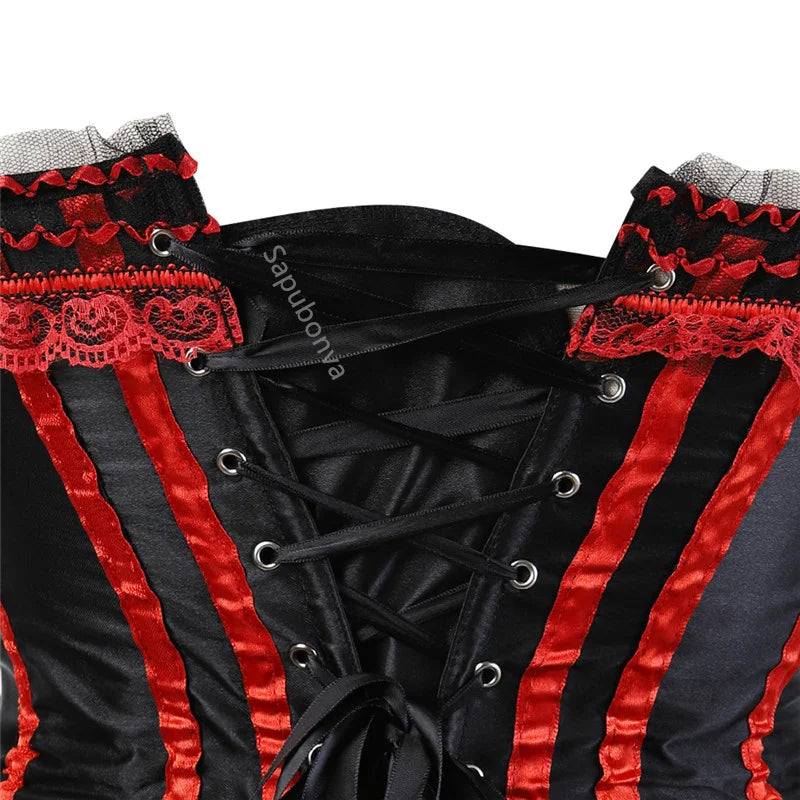 Corset bustier rayures satin avec noeuds