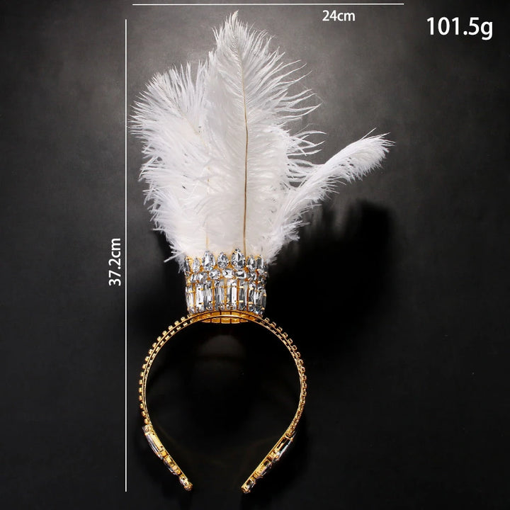 Coiffe Zora strass et plumes blanches