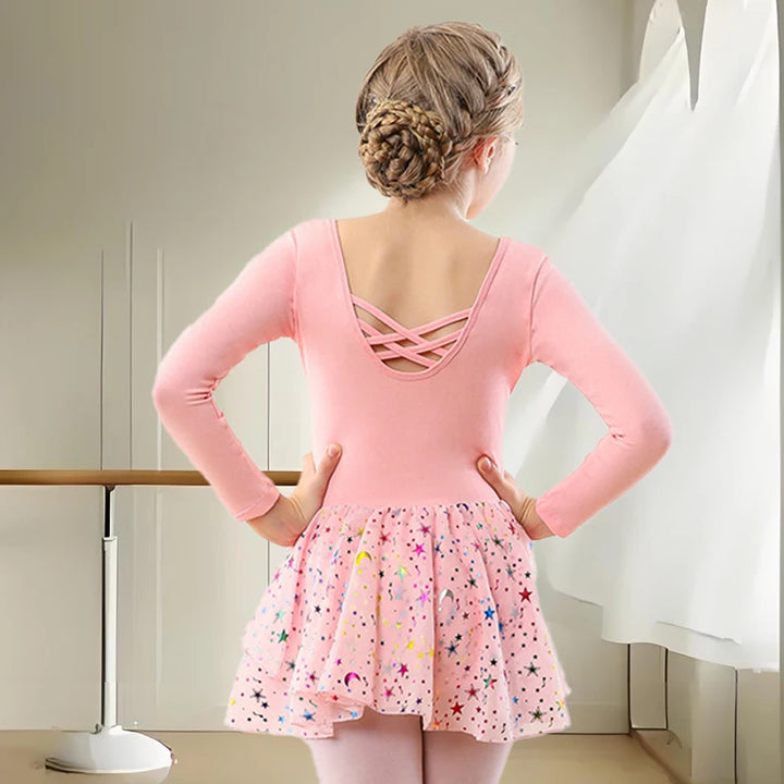 Justaucorps jupette brillante Bryanna manches & coloris au choix