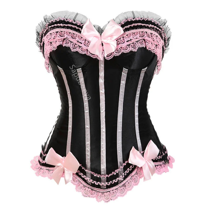Corset bustier rayures satin avec noeuds
