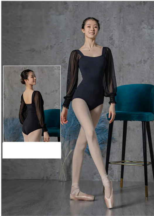 Justaucorps manches bouffantes Iduna coloris noir