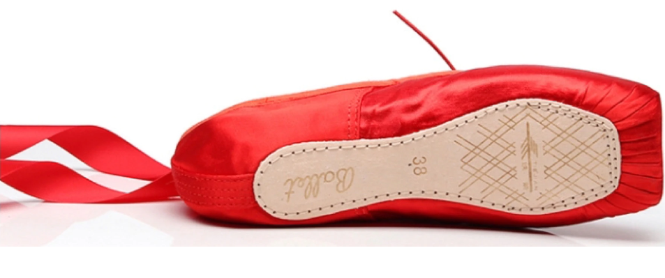 Chaussons de danse Classique / Pointes en satin semelle souple couleur rouge vendus avec rubans et coussins - Dance Store
