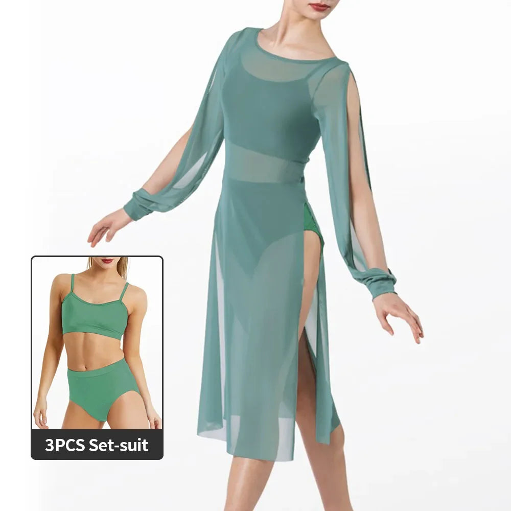 Robe fendue maille transparente avec top & shorty 2