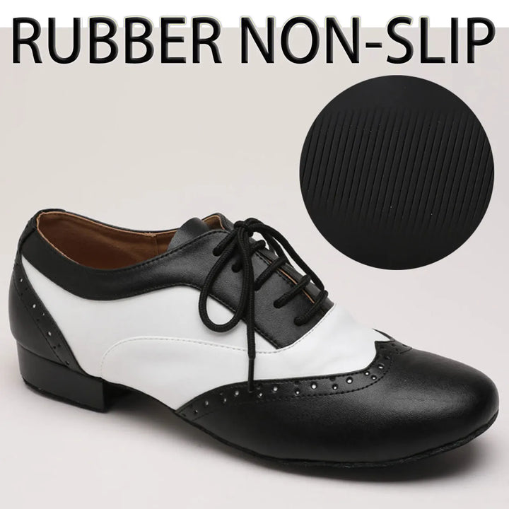 Chaussures de danse cuir noir et blanc Johnny Talon 2.5cm