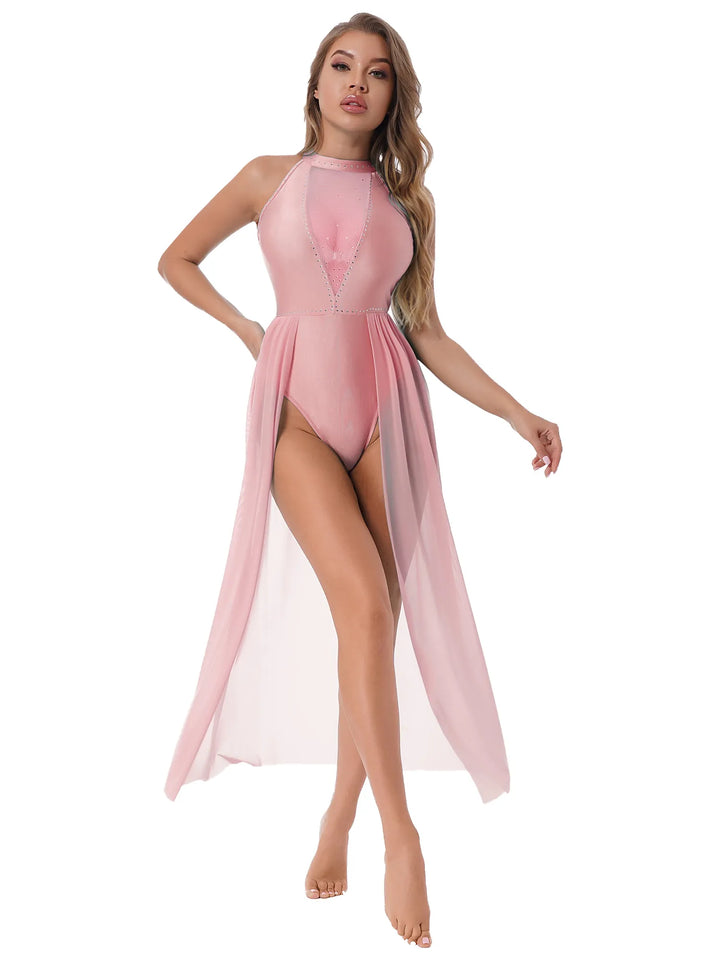 Robe justaucorps paillettes Macha fendue sur le côté