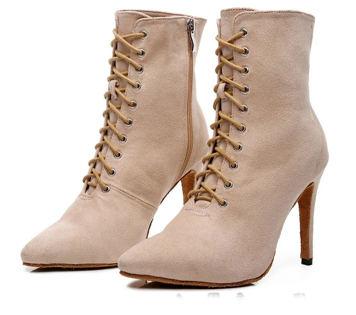 BOTTINES FERMÉES DANSE SHAYANE BEIGE semelle extérieur TALONS DE 7.5 À 11CM