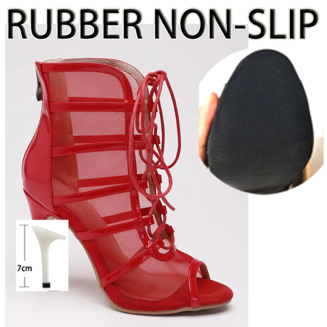 Bottines Ashwini rouge avec semelle caoutchouc Talons 7 à 9.5cm