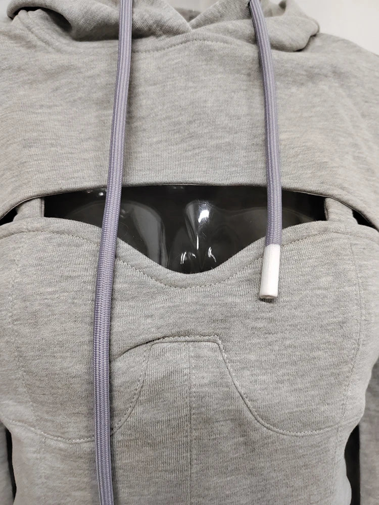 Sweat capuche polaire Crop manches longues avec top